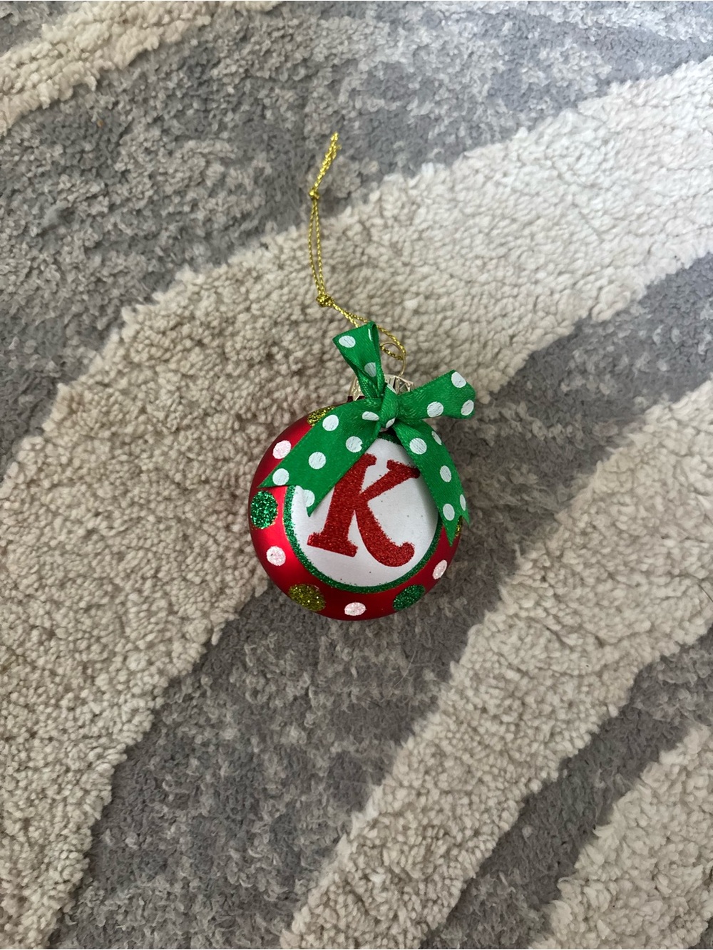 Monogram 'K' Holiday Ornament - Red, Green, White